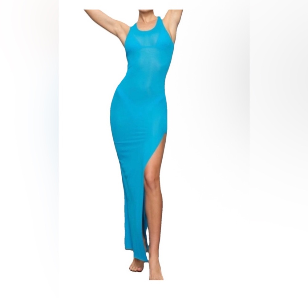 SKIMS Turquoise Blue Mesh Swim Cover Up
